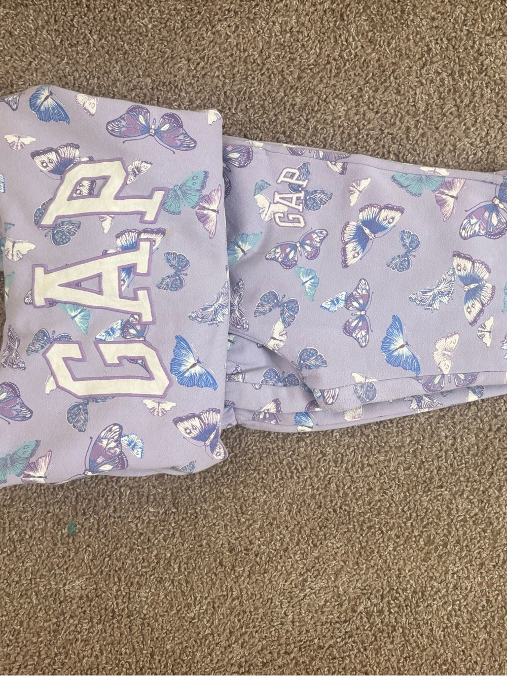 GAP Lavender Butterfly Jogger Set with Blue & Teal Accents